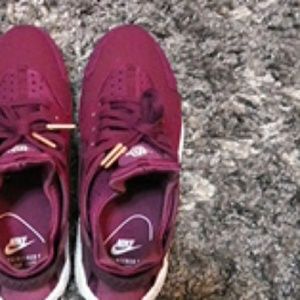 Maroon and purple Nike Air Huaraches